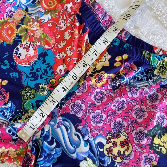 NATORI Blue Multicolor Floral Asian Print Wide Leg Lounge Pants - Picture 14 of 16